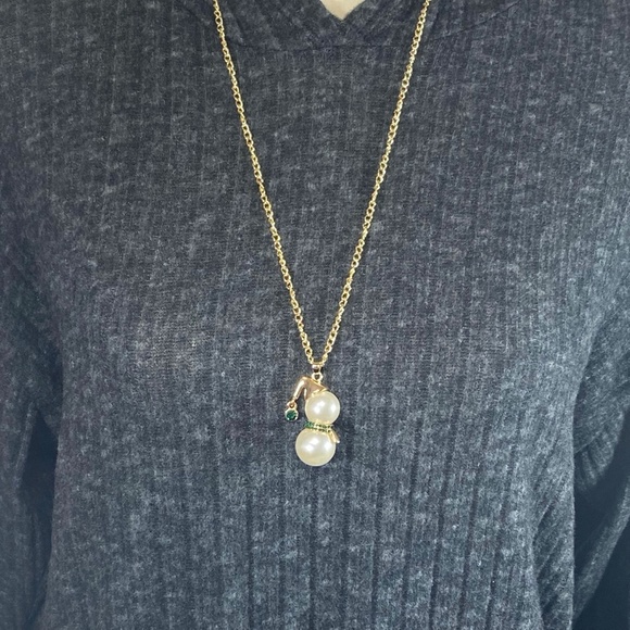 Snowman Gold Tone & Green Crystals Necklace - Picture 4 of 7